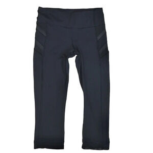 Lululemon Tight Stuff Crop Leggings Sz 4 Black Mesh Solid Mixed Media